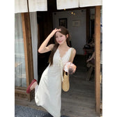 Eyelet V-Neck Lace Trim Slip Midi Dress Summer 2
