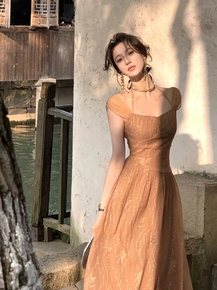 Vintage Midi Dress For Women Summer Elegant Prom Evening Party Vestidos Fashion Female Clothing Office Ladies Dresses