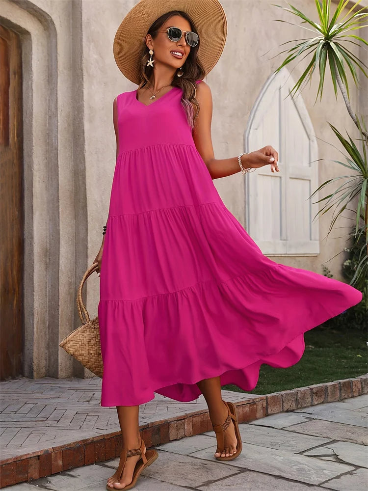 V-Neck Sleeveless Tiered Maxi Dress 4
