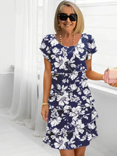 Floral Tiered Short Sleeve Mini Dress 10