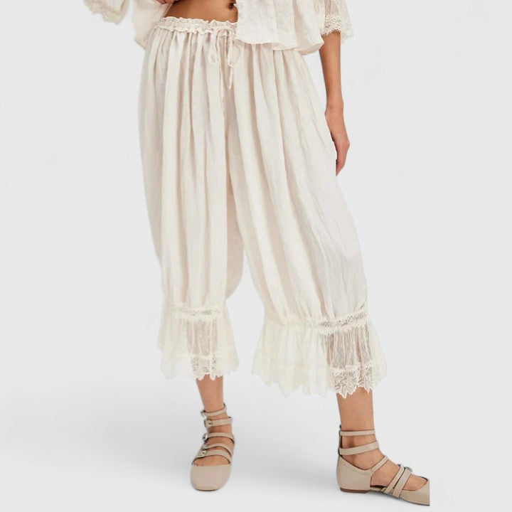 Drawstring Lace Trim Hem Wide Leg Pants
