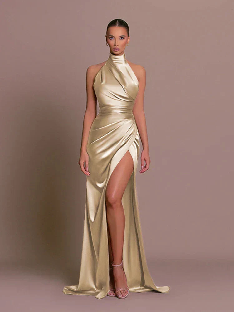 Livia | Sleek Slit Gown Gold