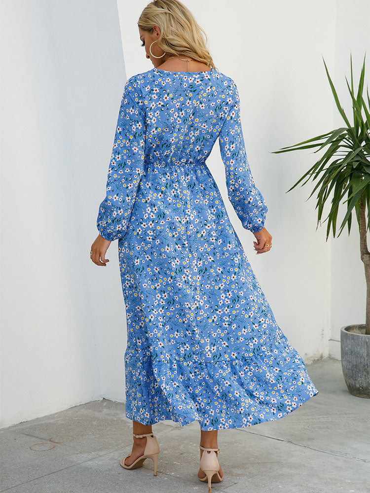 Casual Coastal Long Bohemian Flowered Dress L / Black Dresses