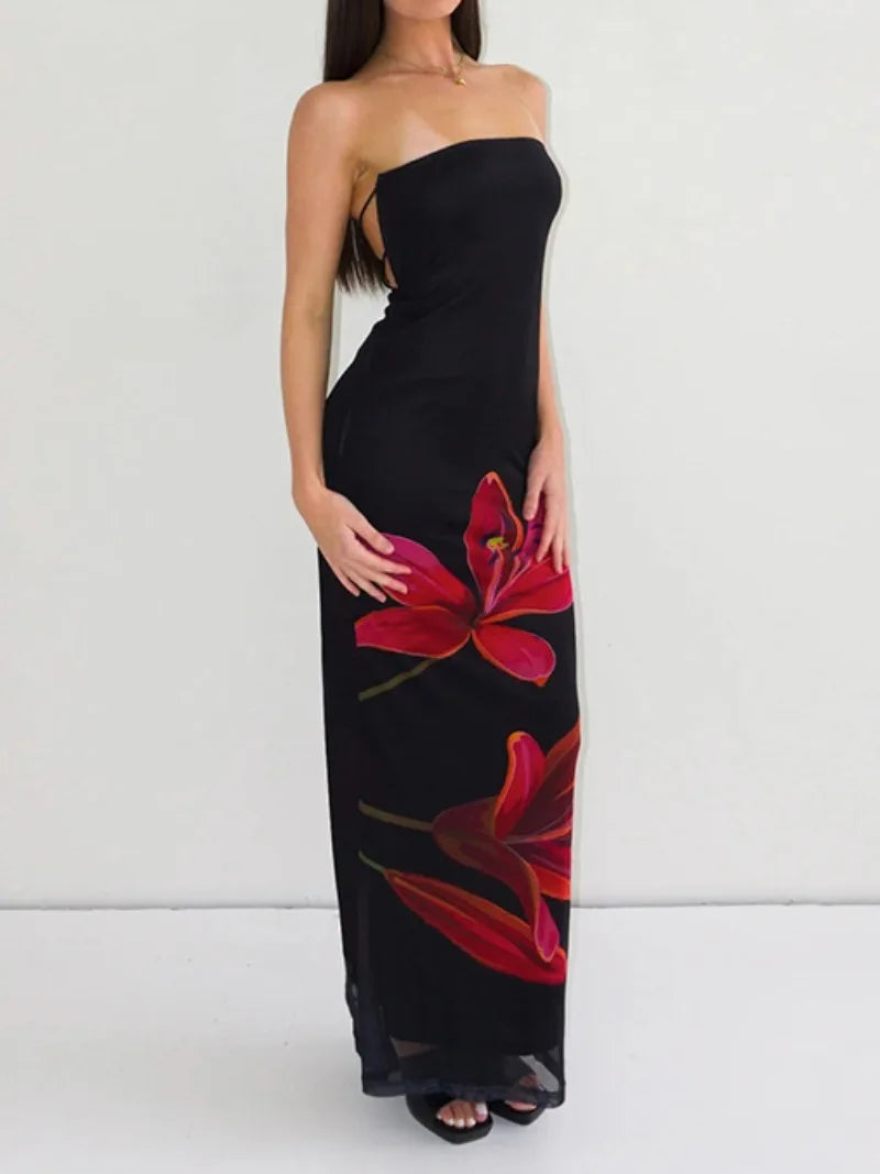 Strapless Floral Print Bodycon Maxi Dress 12