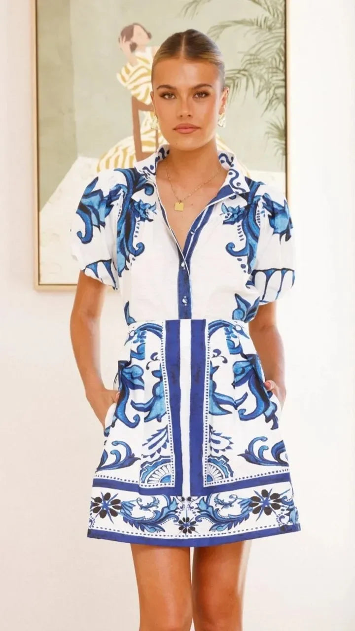Print Puff Sleeve Two Piece Set 16