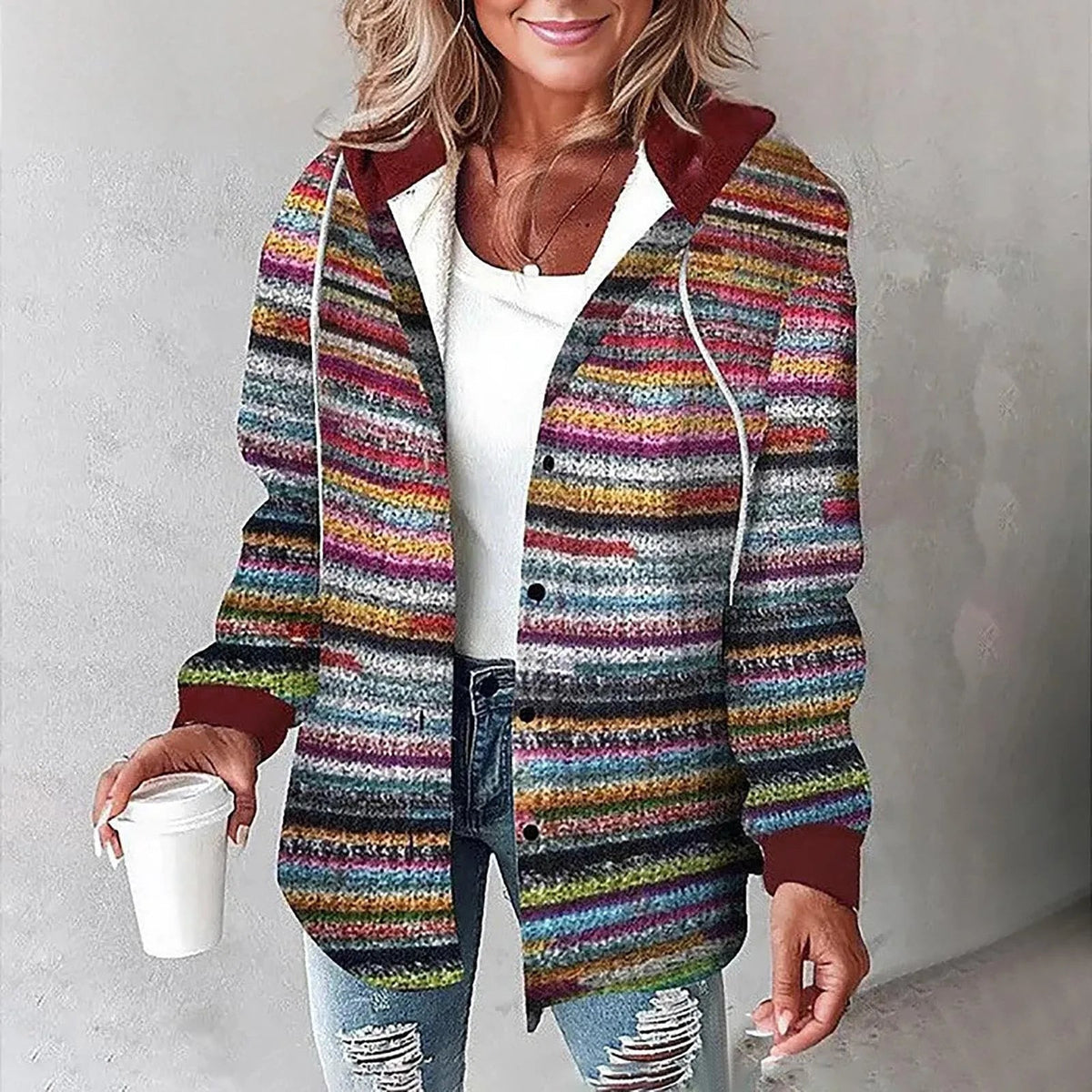 Plaid Hooded Button Front Brushed Shirt Jacket