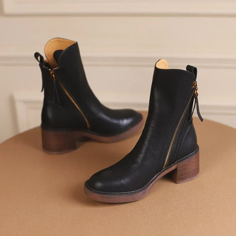 Pointed Toe Side Zip Block Heel Mid Calf Western Boots