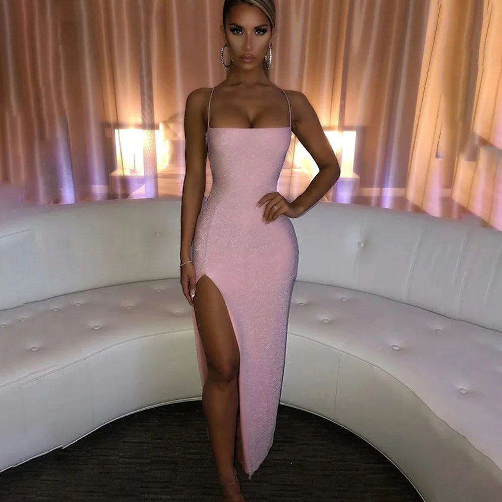 Diamond Low-Neck Backless Lace Up Slip Dress 3