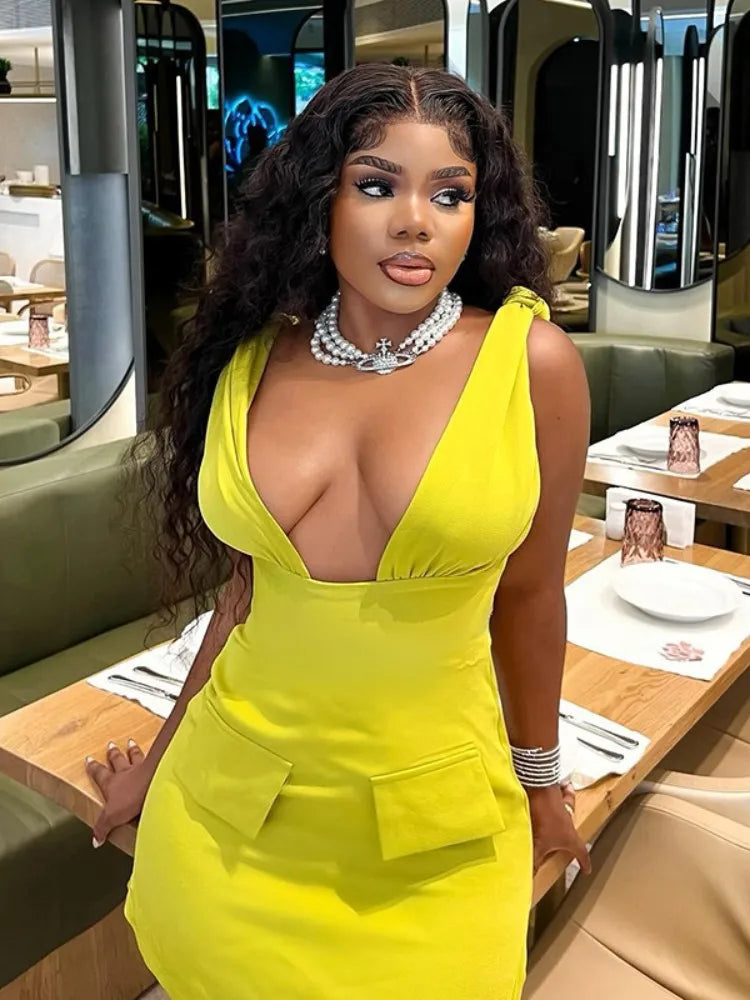 V - Neck Bodycon Mini Dress