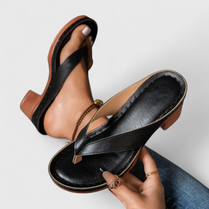 Toe Post Wood Look Wedge Heel Slide Sandals