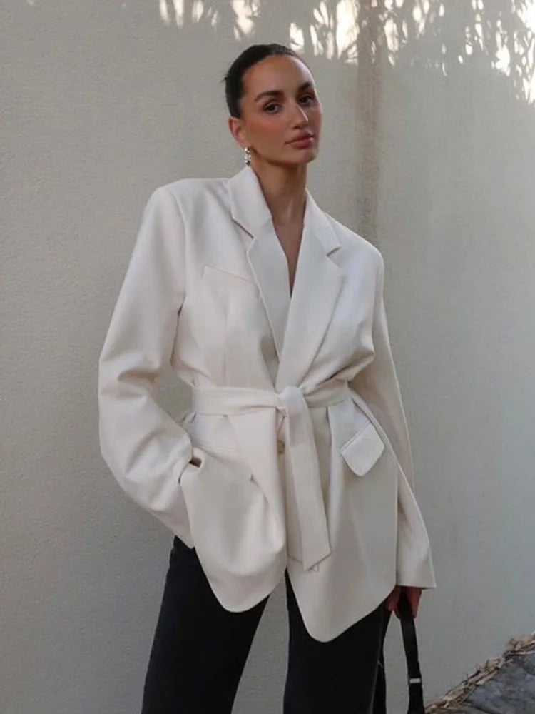 Lace - up V Neck Solid Blazer Dress