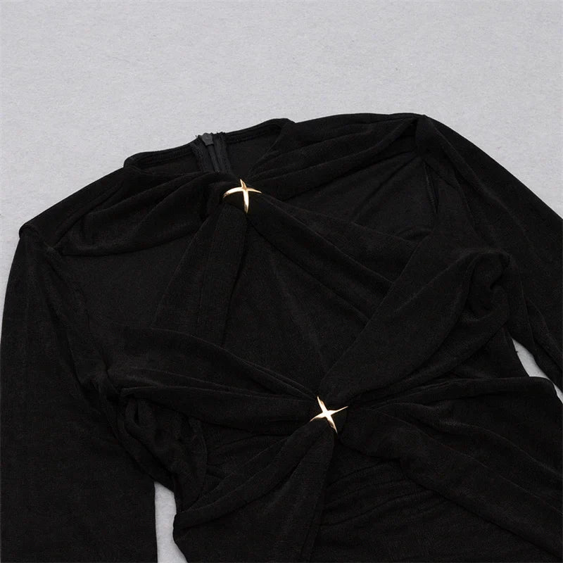 Black Full Sleeve Sequined Long Dress