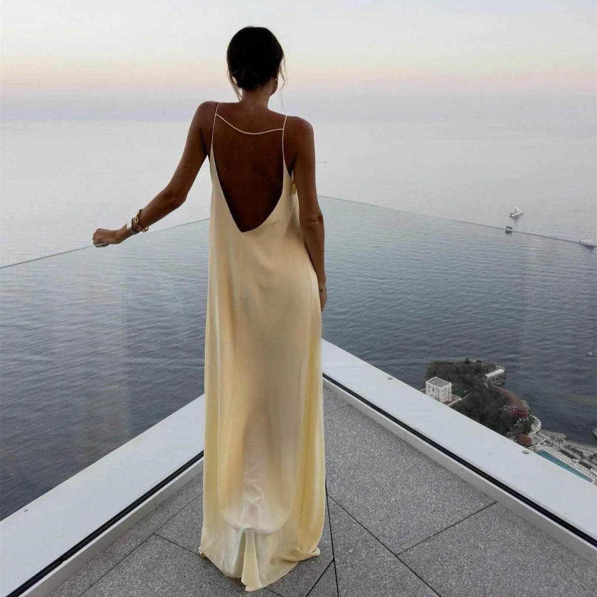 Satin Sleeveless Keyhole Cut Out Front Open Back Maxi Slip Dress 3