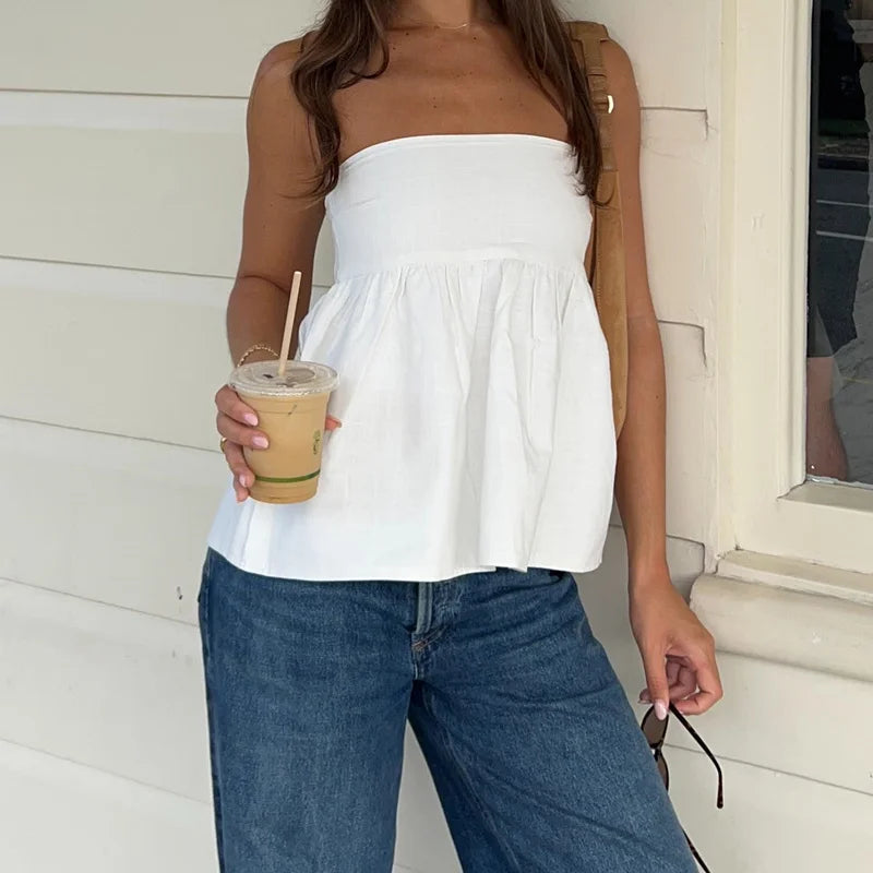 Solid Color Sleeveless Street Strapless