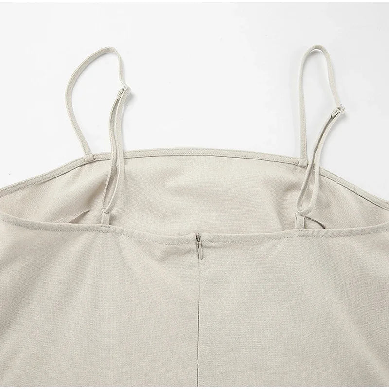 Slip Dress Women Summer Cotton Lined Loose Dresses Sleeveless Thin Straps White Long Dresses Backless Beach Holiday Dresses