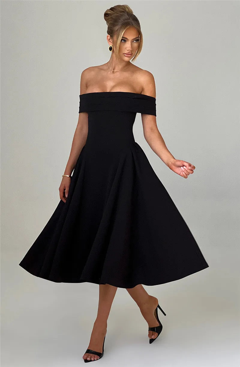 Off - Shoulder Flare Midi Dress
