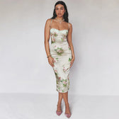 Silk Strap Lace Backless Floral Dress 3