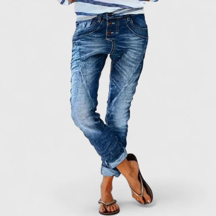 Faded Relaxed Fit Cuffed Boyfriend Jeans