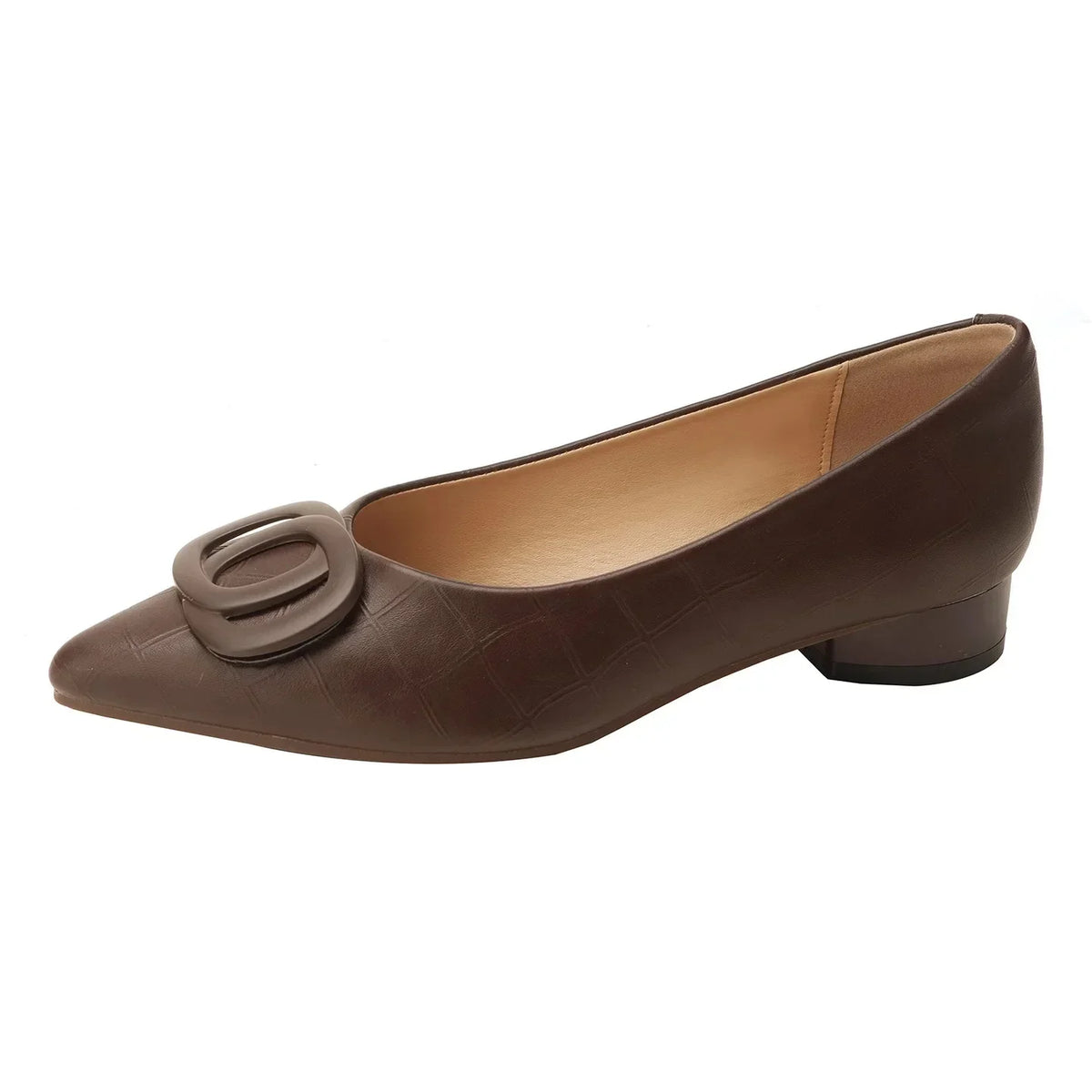 Pointed Toe Buckle Low Block Heel Pumps