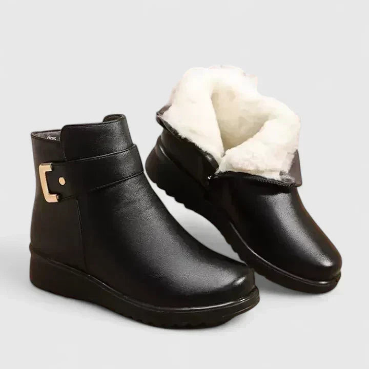 Buckle Strap Fleece Lined Wedge Ankle Boots