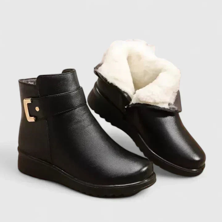 Buckle Fleece Lined Wedge Ankle Boots