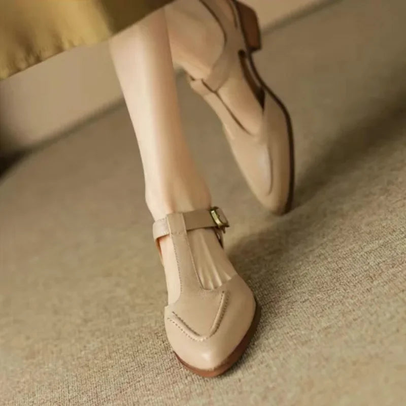 Round Toe T-Strap Buckle Flat Mary Jane Shoes