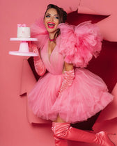 Pink Tulle Ruffled A-Line Party Dress 3