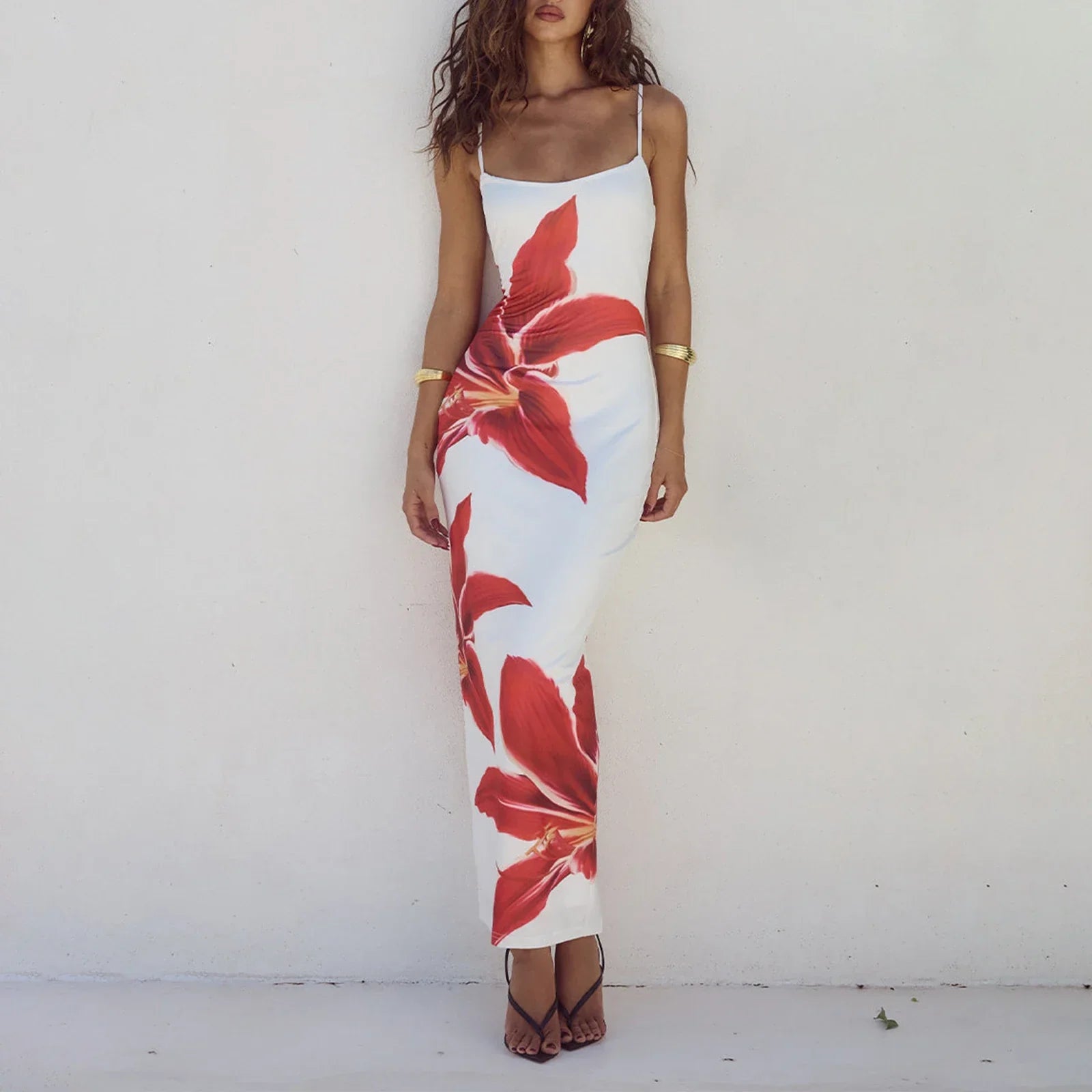 Split Bodycon Spaghetti Strap Floral Dress