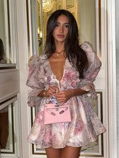 Pink Chiffon Off Shoulder Layered Floral Dress 10