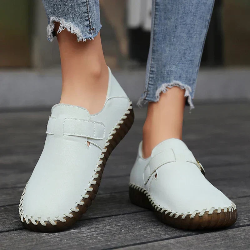 Buckle Strap Stitched Slip On Loafers