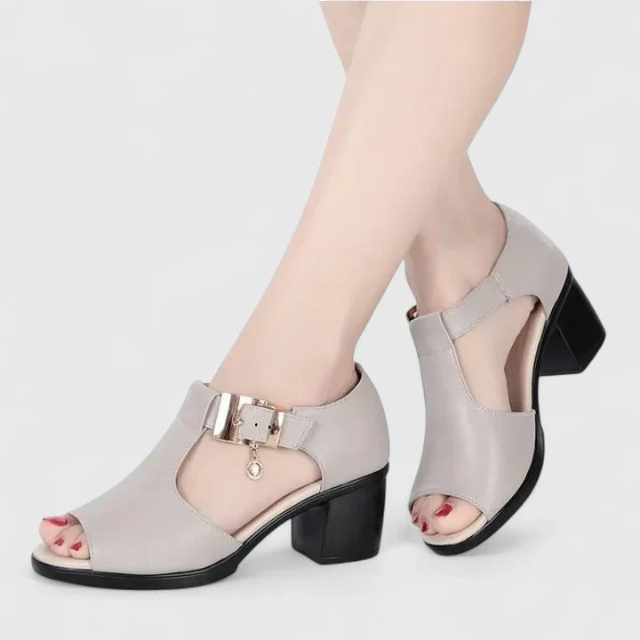 Peep Toe Buckle T-Strap Block Heel Sandals