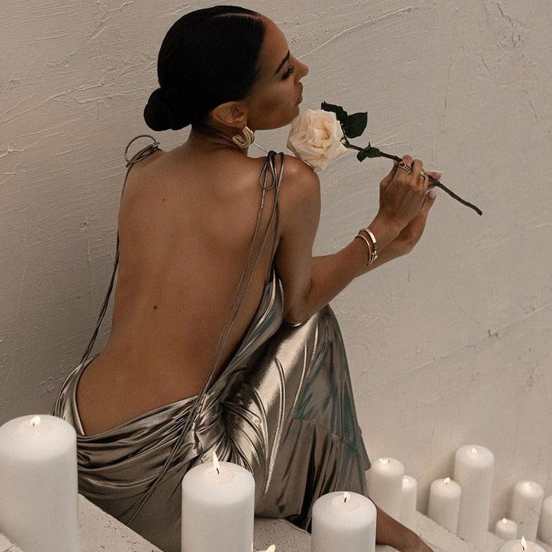 Charming Like Her Metallic Backless Maxi Dress 6