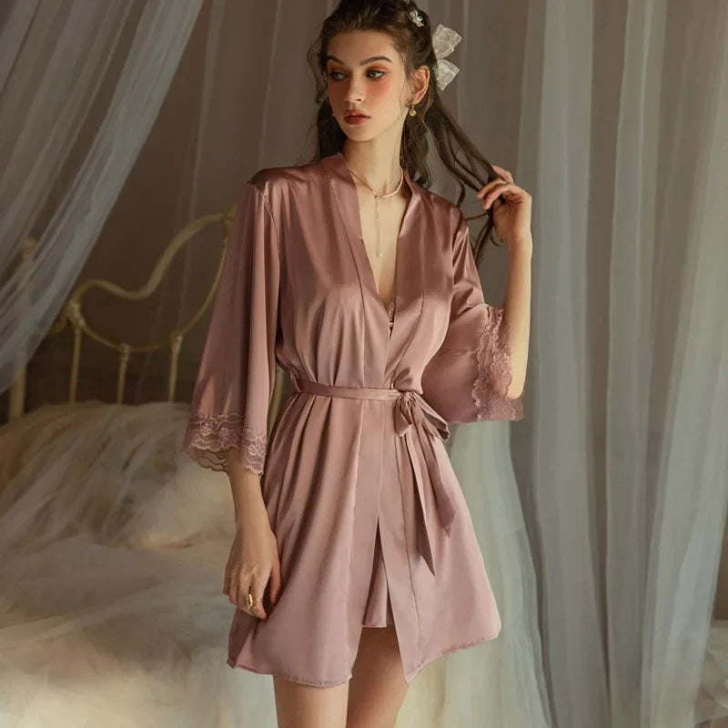 Satin Deep V-Neck Lace Trim Cut Out Slip Mini Dress 11