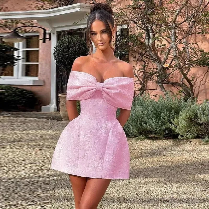 Bow Backless Jacquard A Line Mini Dress 3