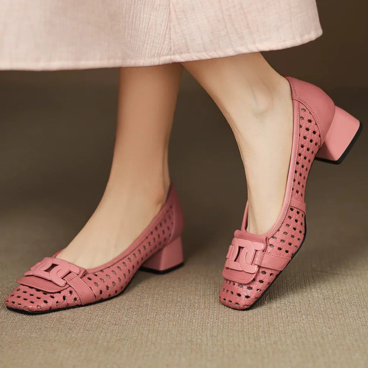 Square Toe Cutout Chain Buckle Ballet Flats