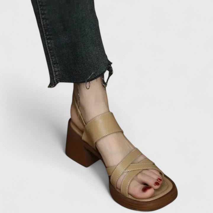 Open Toe Strappy Slingback Platform Block Heel Sandals