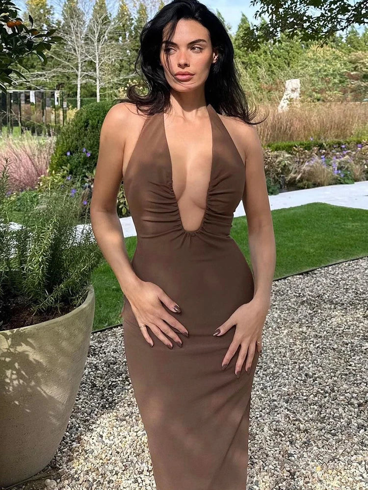 Backless Ruched Midi Dress