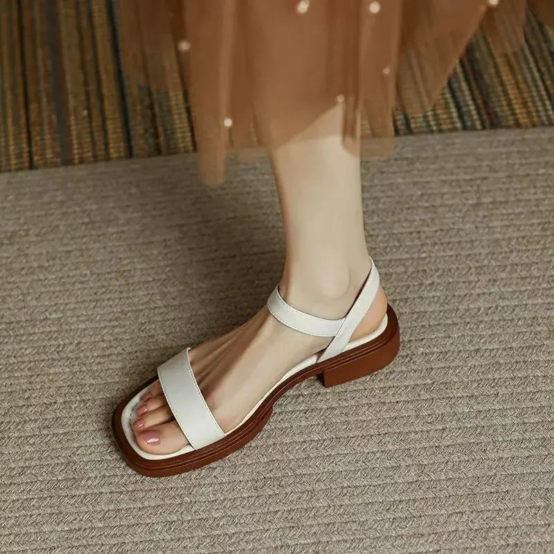 Open Toe Ankle Strap Buckle Flat Sandals