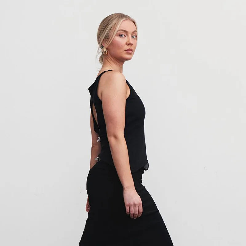 Scoop Neck Sleeveless Cut Out Open Back Bow Tank Top 8