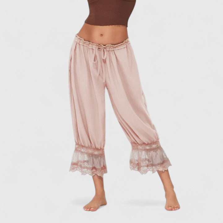 Drawstring Lace Trim Hem Wide Leg Pants