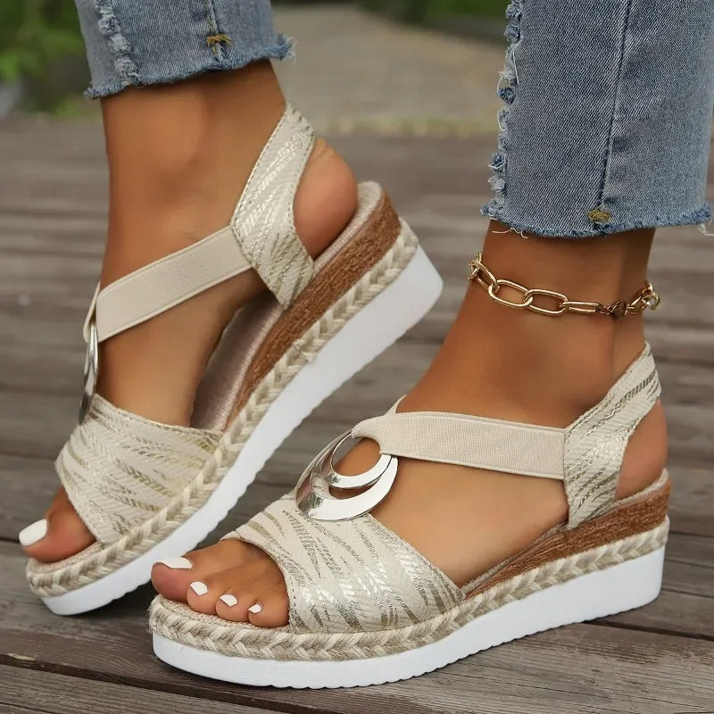 Animal Print Open Toe Slingback Espadrille Wedge Sandals