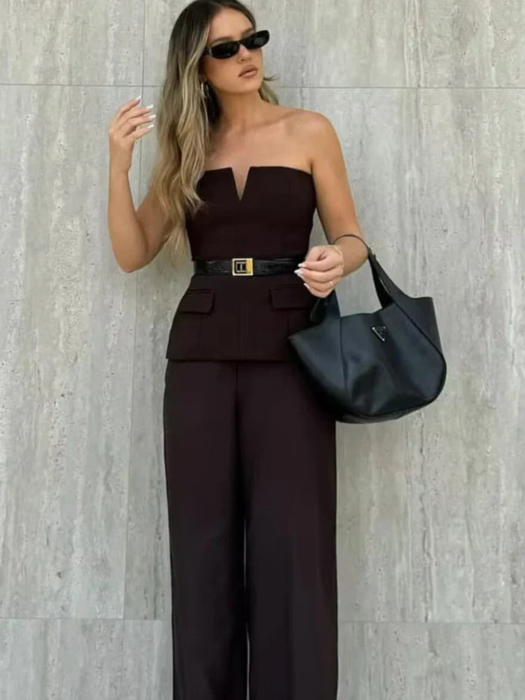 Basic Office Lady Solid Strapless