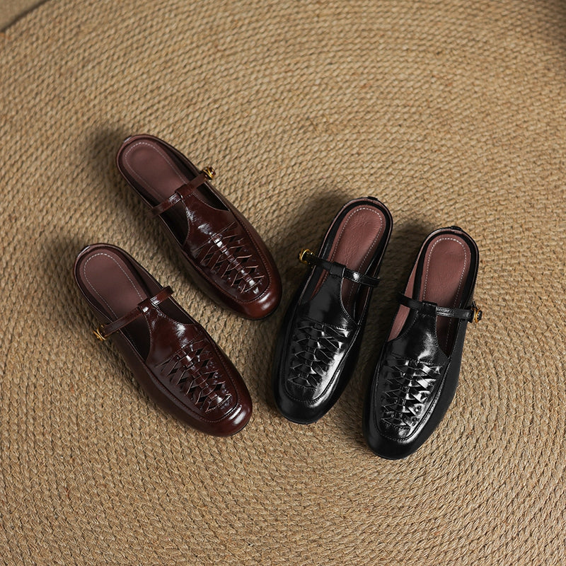Square Toe T-Strap Buckle Mary Jane Flats