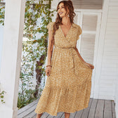 Pink Boho Resort Trendy Ladies Maxi Dress Yellow / S