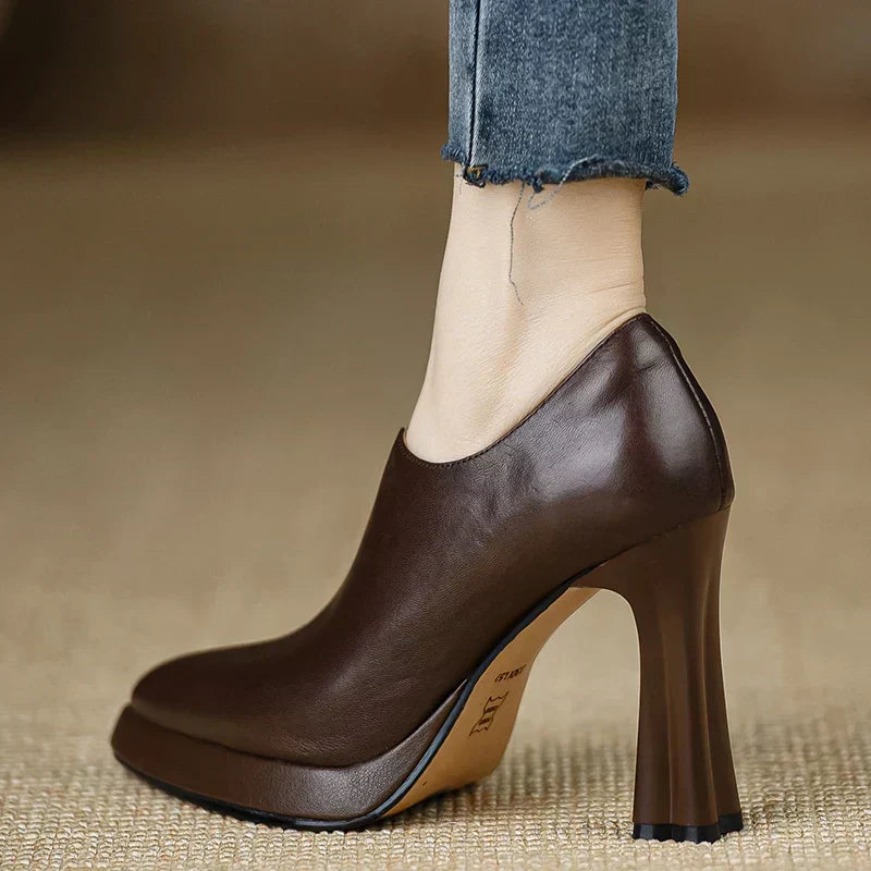Pointed Toe Side Zip Block Heel Ankle Boots