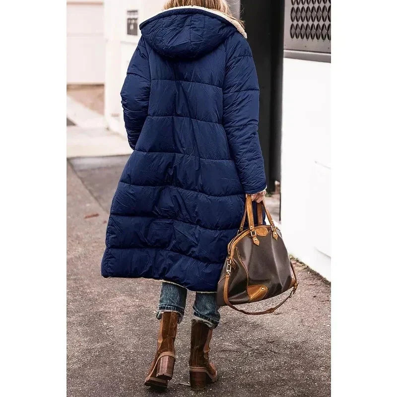 Hooded Sherpa Lined Longline Quilted Coat