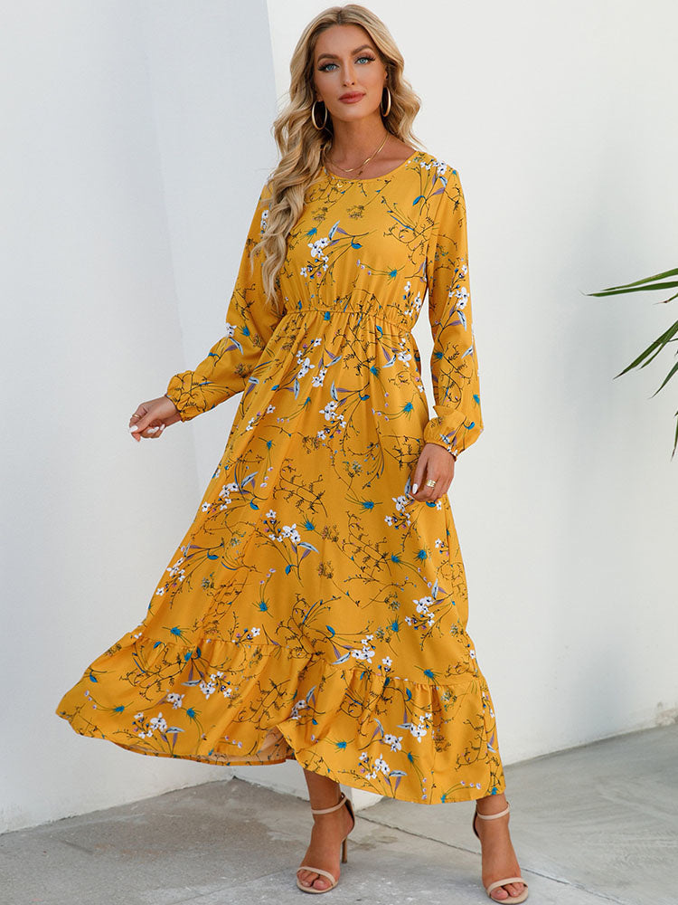 Casual Coastal Long Bohemian Flowered Dress M / Black Dresses