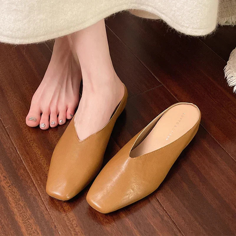 Metallic Square Toe Flat Mules