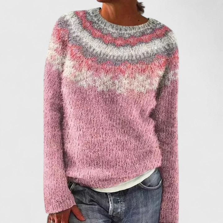 Fair Isle Crew Neck Long Sleeve Knit Sweater