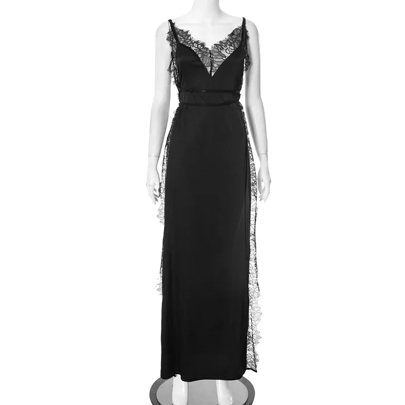 Lace Trim V-Neck Sleeveless High Split Slip Maxi Dress 12
